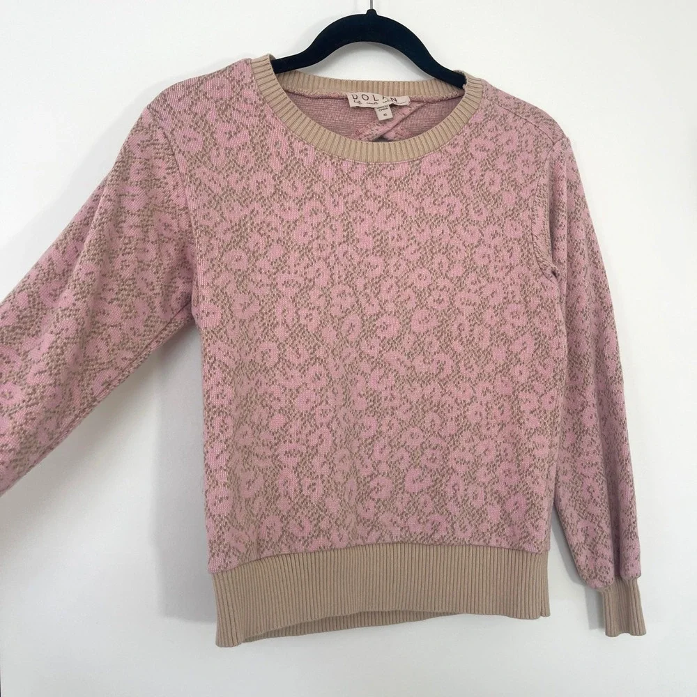 Anthropologie XS Leopard Cut-Out Pullover Sweater Top Pink‎ Dolan Left Coast